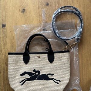 Longchamp le panier pliage raffia tote bag
